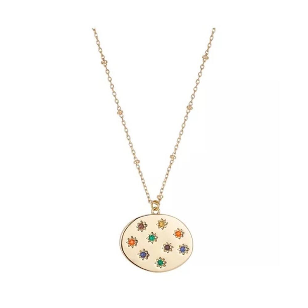 Unwritten Gold Flash Plated Multi-Color Crystal Coin Necklace NWT